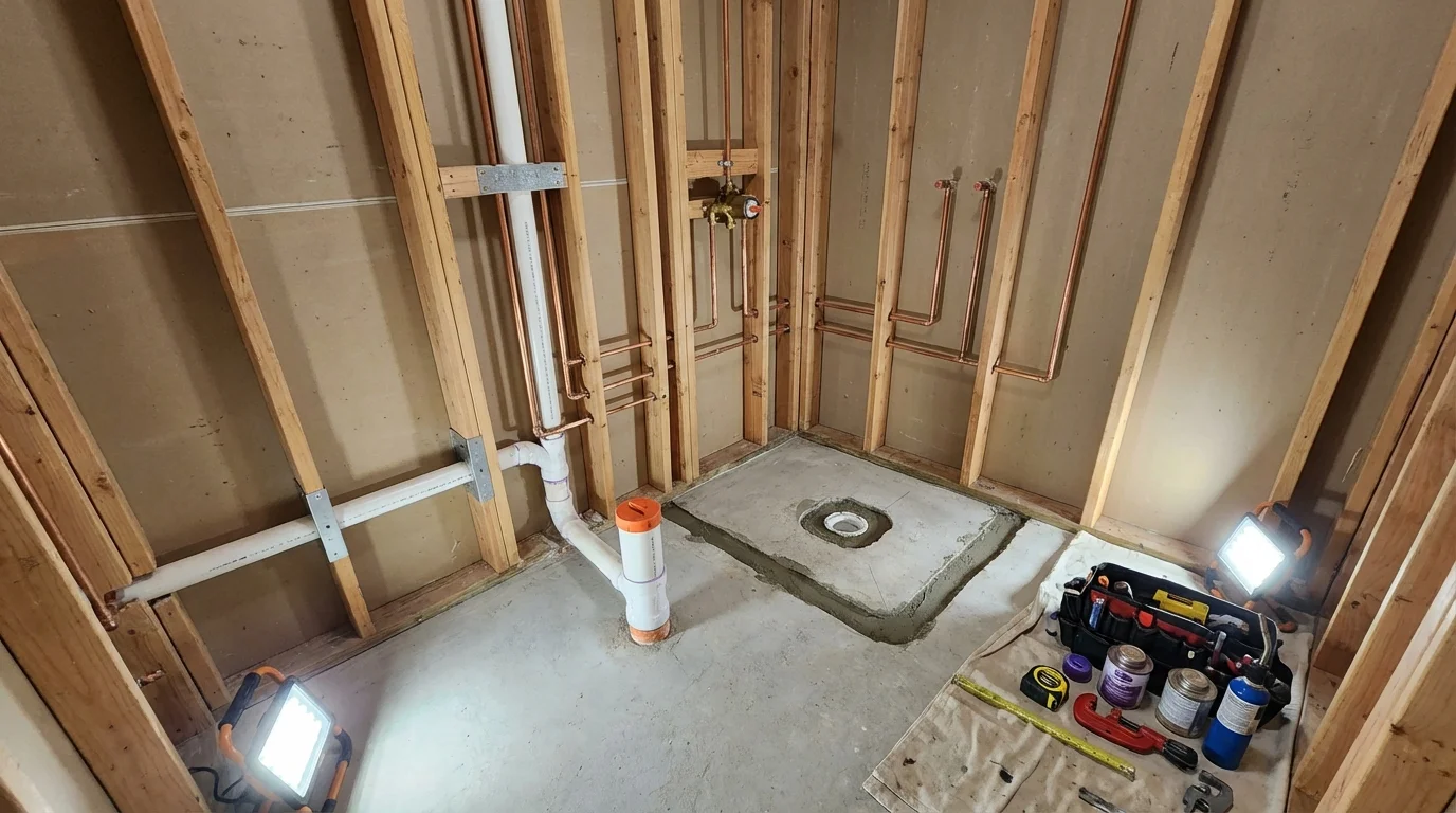 Bathroom rough-in plumbing during remodel by Johns Plumbing LLC in Ocilla