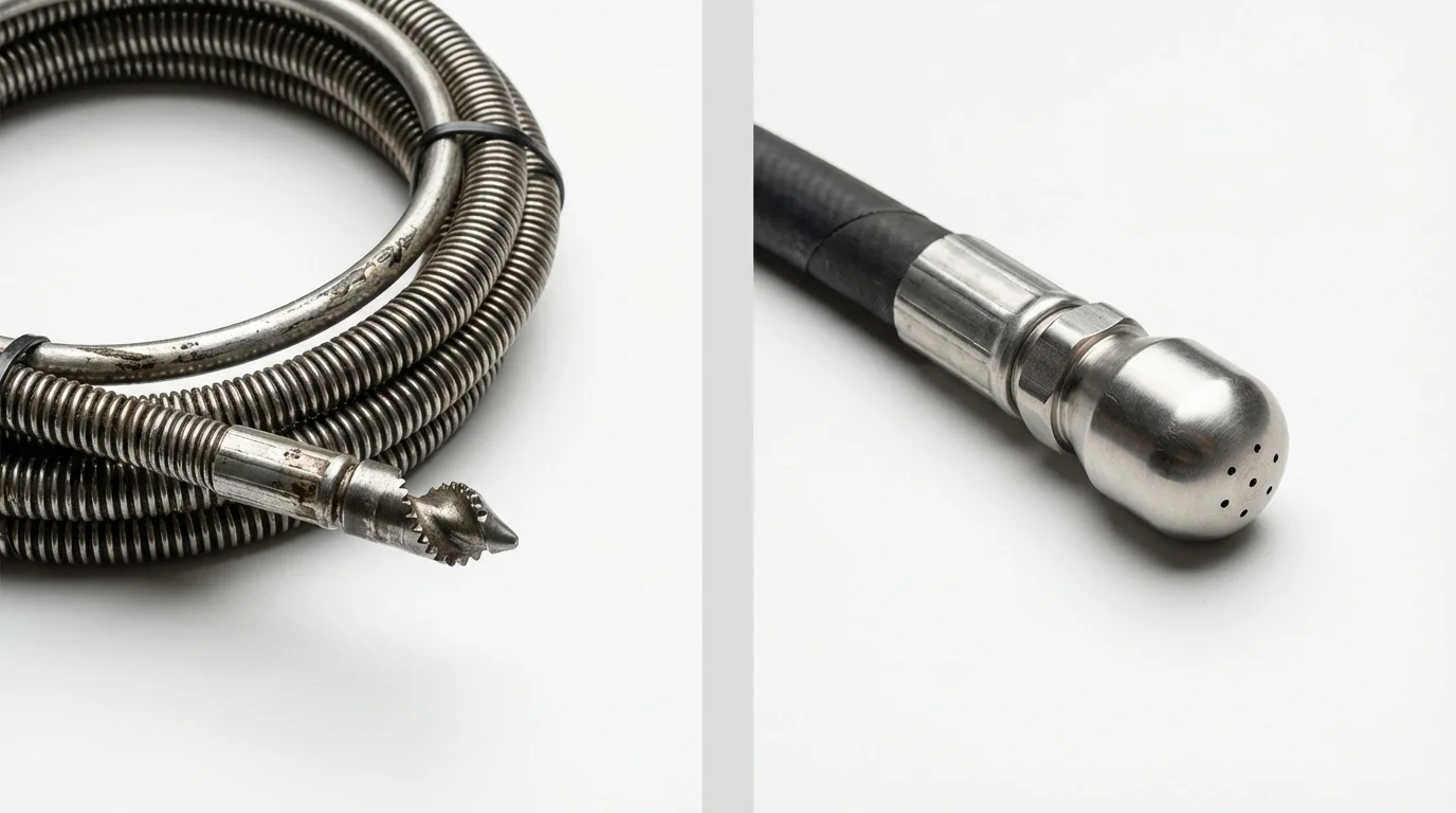 Drain snake cable and hydro jetting nozzle used for drain cleaning in Ocilla, GA